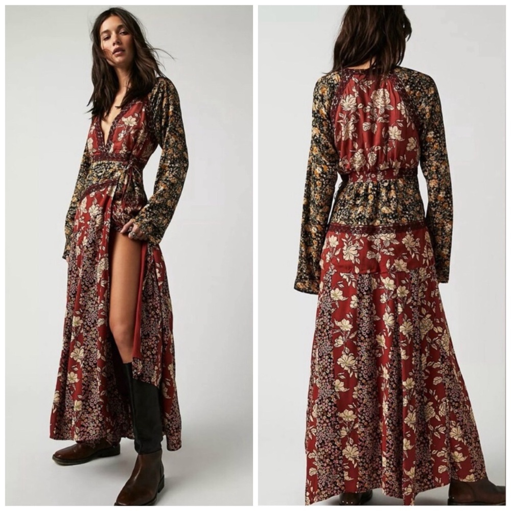 NWT Free People Tilda Wrap Maxi Dress Long Sleeve Boho